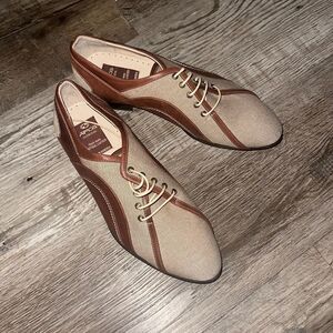 Armos Brown Cream Leather Handmade Oxford Dress Shoes Size 39 New